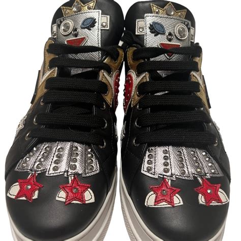 Shop Prada Embellished Leather Robot Sneakers 